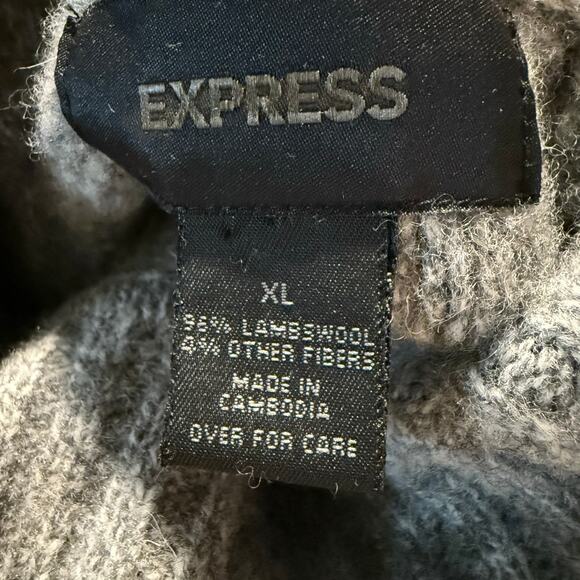 Express Lambswool Blend Ribbed Turtleneck Sweater, Gray, Women's Size XL - Picture 7 of 7